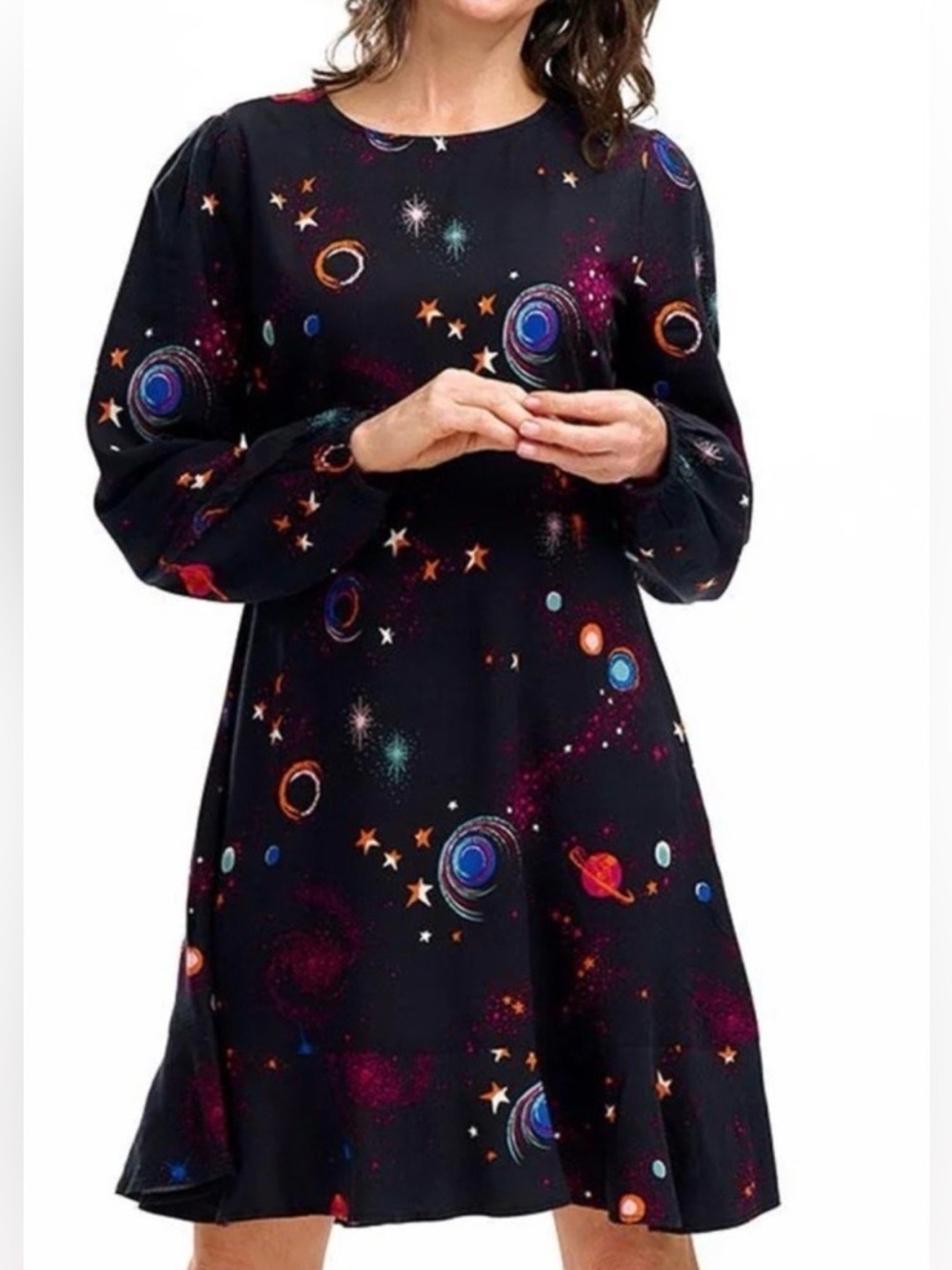 Celestial Galaxy print Dress Colourful Universe Black Size 8 Astrology Planetary